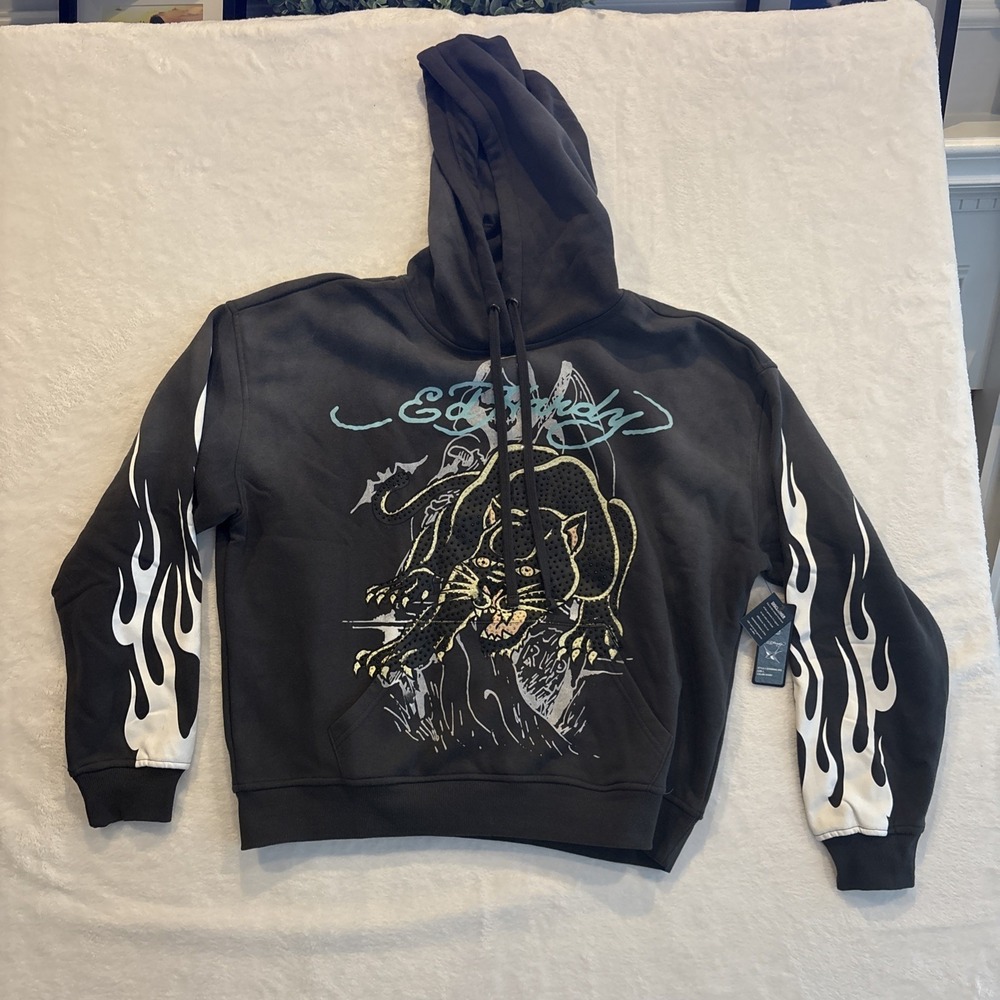 ed hardy hoodie mens large, Gray With Black Panthers